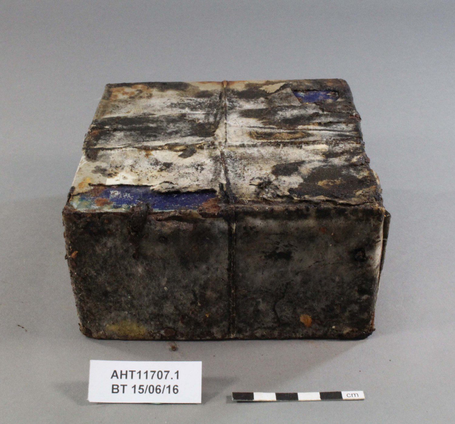 A tin of Lime Juice Nodules, before treatment.