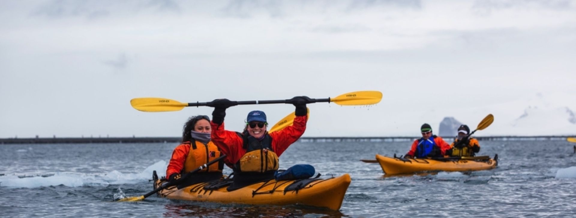 Inspiring Explorers kayaking in the Antarctic Peninsula