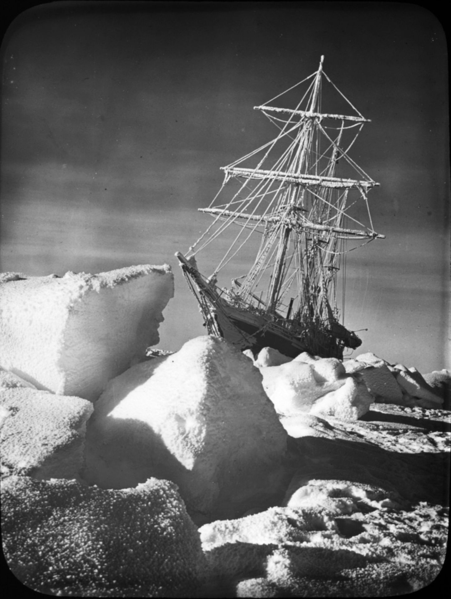 Shackleton's ship, the Endurance trapped in ice in the Weddell Sea.