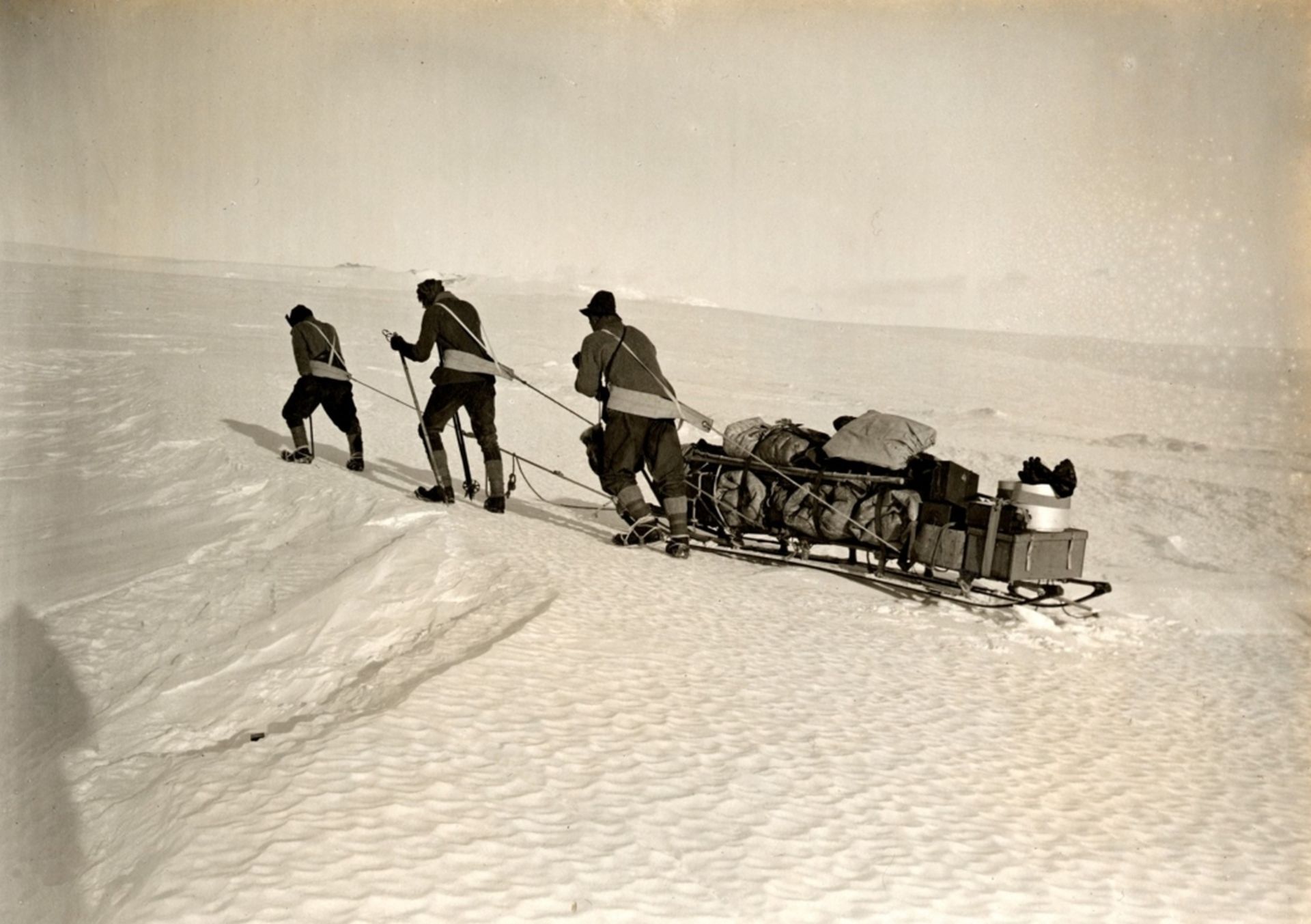 Day, Nelson and Lashly among crevasses on Barne Glacier, 21 Feb 1911.