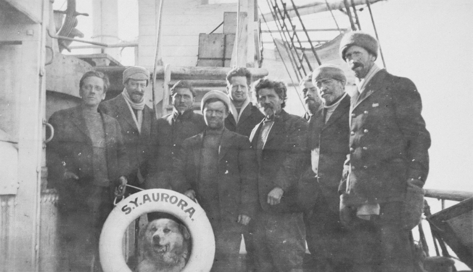Survivors of the Ross Sea Party on board the Aurora, January 1917.