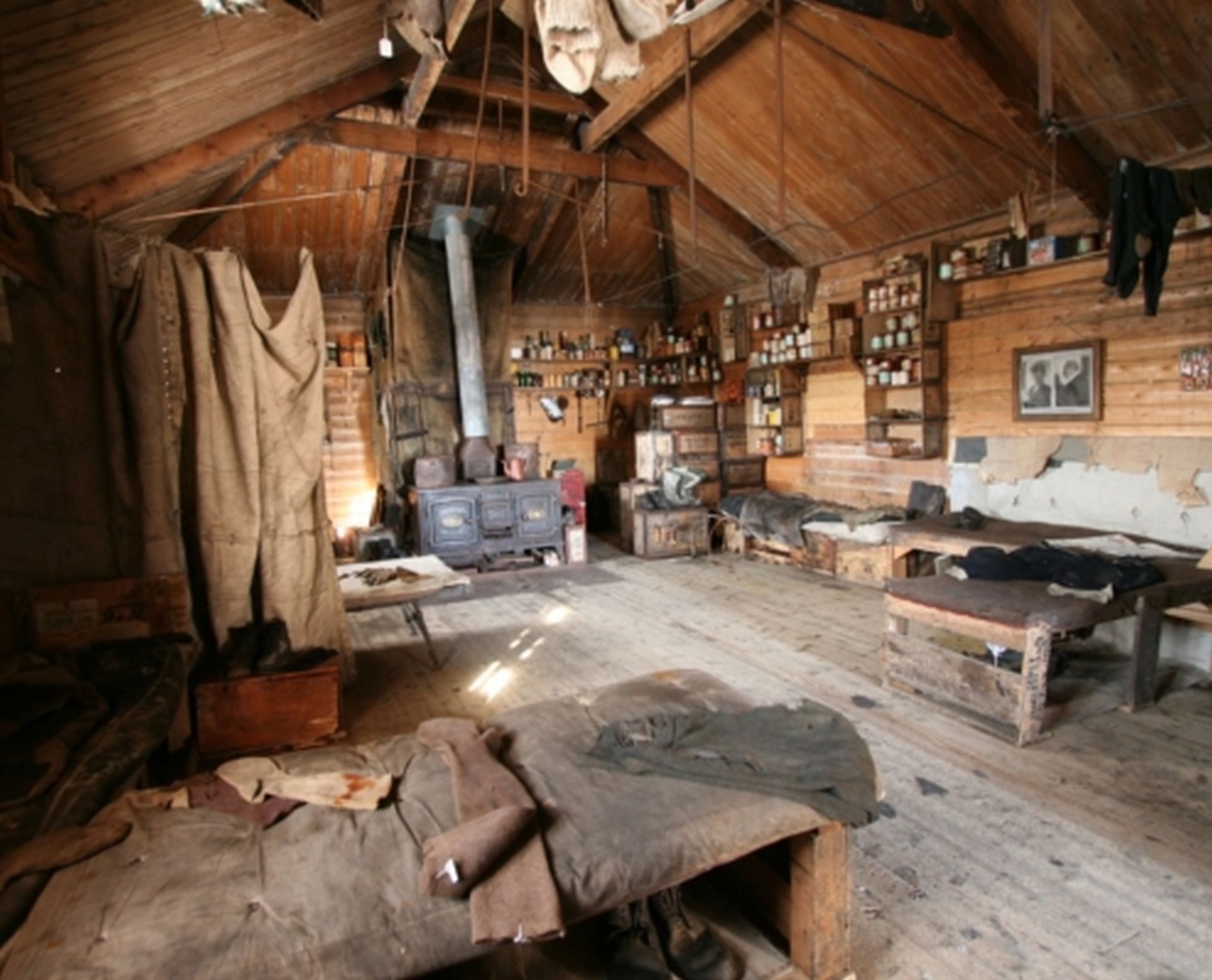 The interior of Shackleton’s hut at Cape Royds after the completion of major conservation work by the Trust.