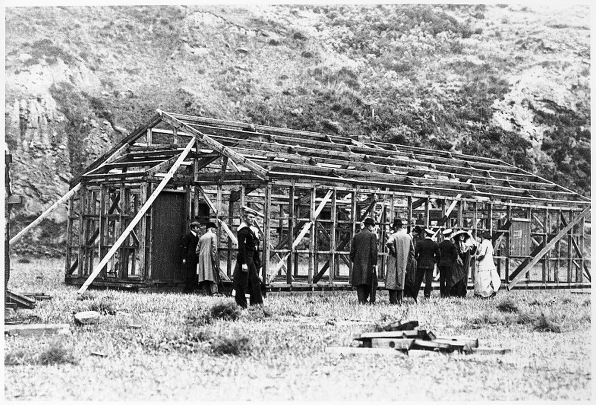 Trial erection of the Terra Nova hut in Lyttelton
