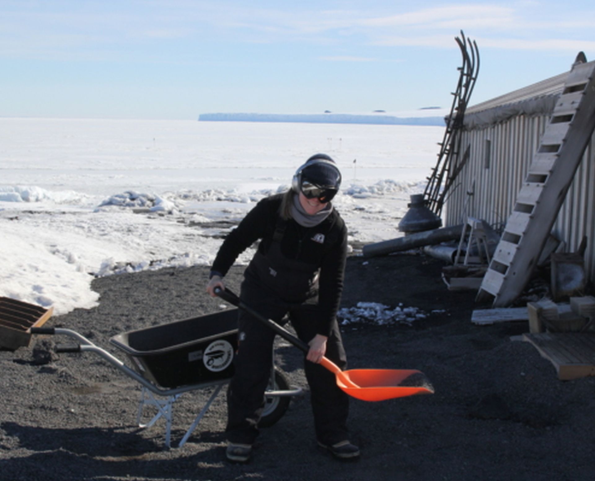 Francesca Eathorne working at Cape Evans