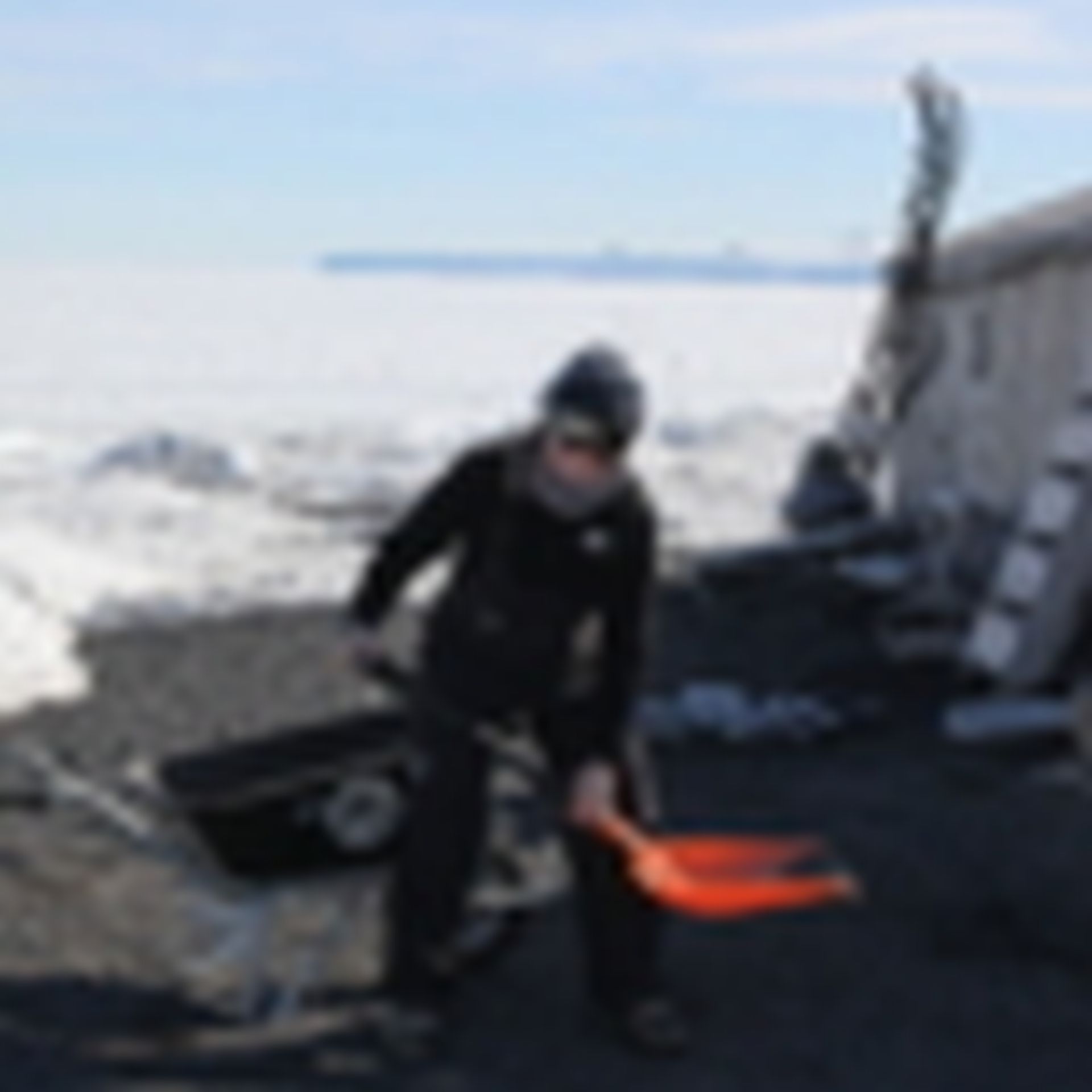 Francesca Eathorne working at Cape Evans