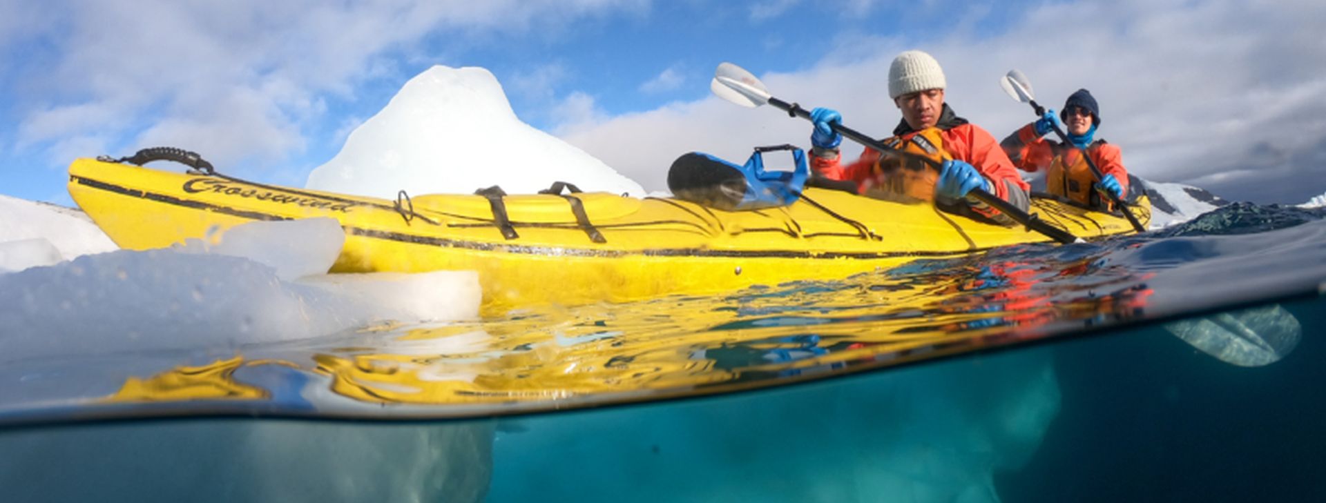 A'aifou and Owain Kayaking in Antarctica