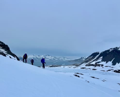 Inspiring Explorers Expedition™ climbing team members during their ascent of Mount Hodges South Georgia Antarctic Heritage Trust