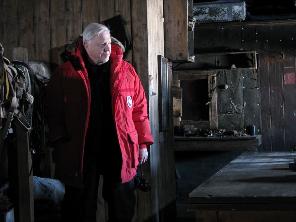 Sir David Attenborough visit Scott's 'Terra Nova' hut. ©AHT/Al Fastier