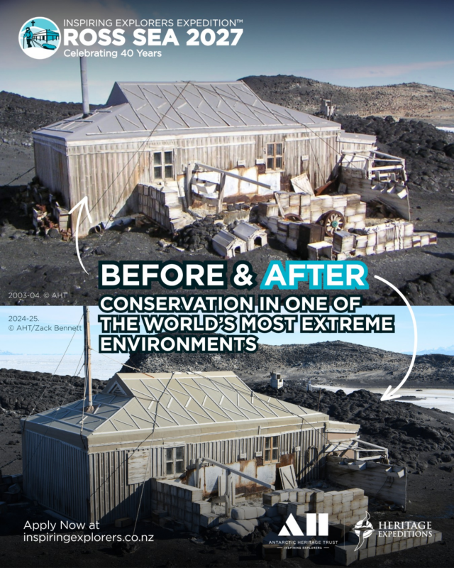 Applications are now closed.

Before and after conservation, in one of the world’s most extreme environments!

At first glance, you might not notice a dramatic difference between the images, and that’s the point.

Our conservation approach is evidence-led and guided by the principle of least possible intervention. We work to retain as much of their authentic fabric as possible. Step inside, and many visitors say it feels as though the men have only just left the room.

The remarkable survival of the huts means they remain an outstanding evocation of early polar exploration.

The conservation of these places is down to the work of many skilled conservators through the Ross Sea Heritage Restoration Project, the world’s largest and longest-running cold climate conservation programmes. It is also thanks to the Trust's community of supporters who help us raise the funds required to carry out this ongoing critical work.

And now, you could have the chance to experience these remarkable places for yourself.

Applications for the Inspiring Explorers Expedition™ Ross Sea 2027 close this Monday 5 October 2026. Applications are open to New Zealand citizens and permanent residents, and UK, U.S. and Irish citizens residing in New Zealand, aged 18–30.

Apply now at inspiringexplorers.co.nz or through our link in bio.

The Trust thanks Expedition Partner @heritageexpeditions and donors to the Inspiring Explorers™ Fund for making this opportunity possible.

#explore #exploration #Antarctica #heritage #Antarcticexplorers