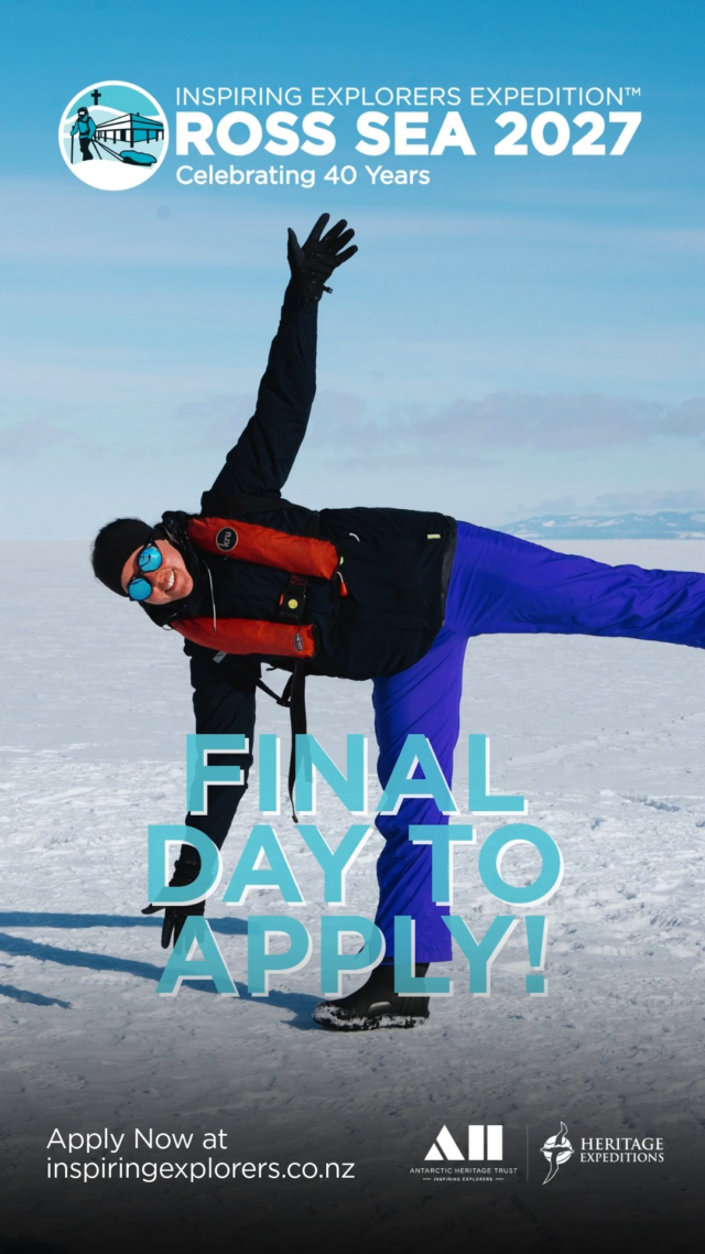Applications are now closed.

Applications close tonight at midnight!! Don't spend the next year wondering "What if?"

Apply for the Inspiring Explorers Expedition™ Ross Sea 2027 at inspiringexplorers.co.nz or through our link in bio.

Applications are to New Zealand citizens or permanent residents, and UK, U.S. and Irish citizens residing in New Zealand.

The Trust thanks Expedition Partner Heritage Expeditions and donors to the Inspiring Explorers™ Fund for making this opportunity possible